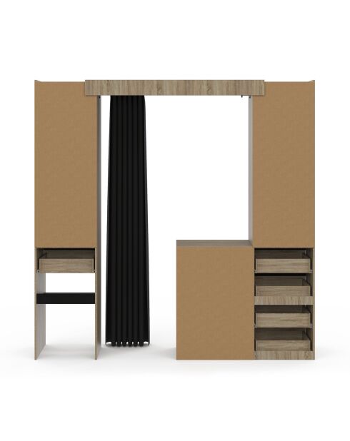 Dressing Justine extensible 120 - 180cm double colonne 5 tiroirs effet bois - 120/180x50x180 cm