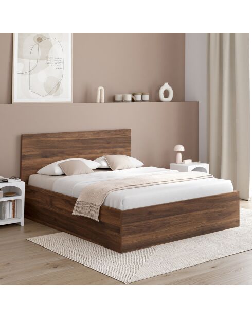 Lit coffre Sicilia effet bois noyer - 140x190cm