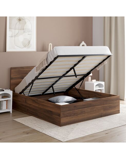 Lit coffre Sicilia effet bois noyer - 140x190cm