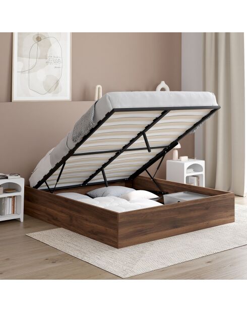 Lit coffre Malta effet bois noyer - 140x190 cm