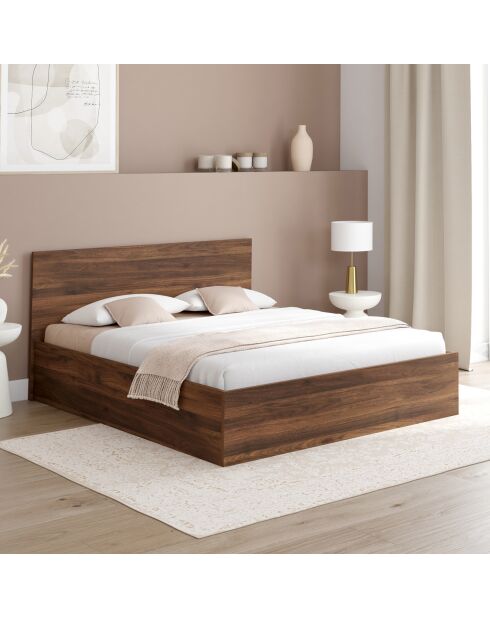 Lit coffre Sicilia effet bois noyer - 160x200cm