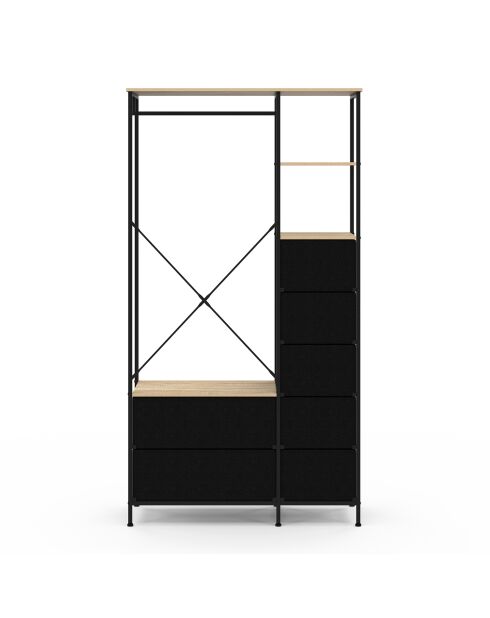Dressing Iris penderie et 7 tiroirs bois/noir- 90x40x167 cm