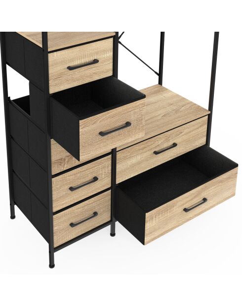 Dressing Iris penderie et 7 tiroirs bois/noir- 90x40x167 cm