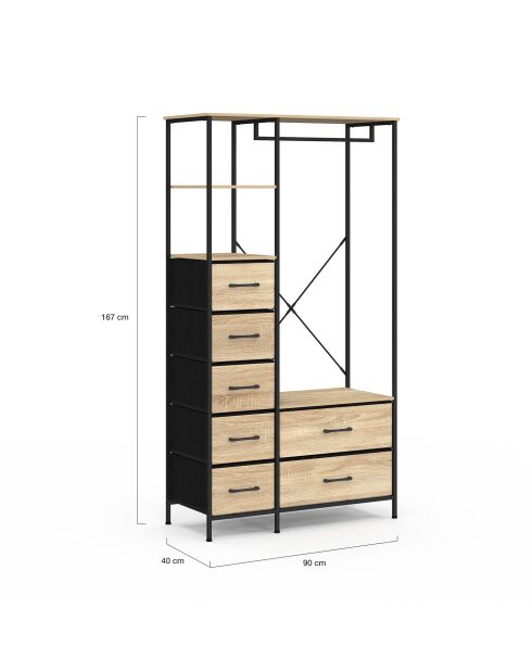 Dressing Iris penderie et 7 tiroirs bois/noir- 90x40x167 cm