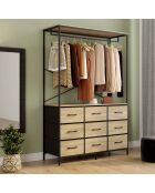 Dressing Iris penderie et 9 tiroirs bois/noir - 113x40x167 cm