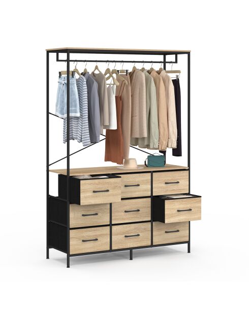 Dressing Iris penderie et 9 tiroirs bois/noir - 113x40x167 cm