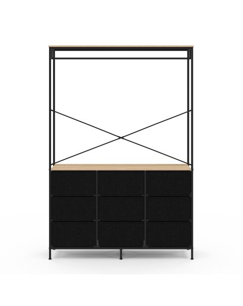 Dressing Iris penderie et 9 tiroirs bois/noir - 113x40x167 cm