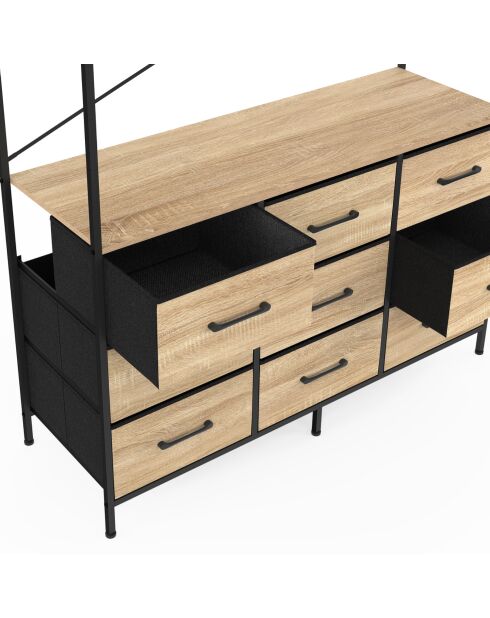 Dressing Iris penderie et 9 tiroirs bois/noir - 113x40x167 cm