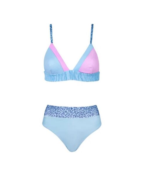 Althéa Leopard Asymmetrisches Triangel-Bikinioberteil in Lila/Blau