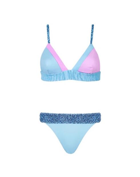 Althéa Leopard Asymmetrisches Triangel-Bikinioberteil in Lila/Blau