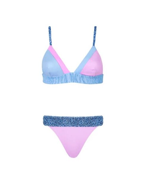 Top de bikini Althéa Leopard con triángulo asimétrico lila/azul