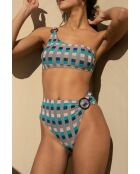 Top de bikini tipo bralette asimétrico cuadrado Typha, rosa, turquesa, azul medianoche
