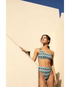 Top de bikini tipo bralette asimétrico cuadrado Typha, rosa, turquesa, azul medianoche
