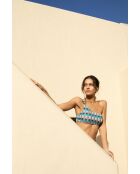 Top de bikini tipo bralette asimétrico cuadrado Typha, rosa, turquesa, azul medianoche