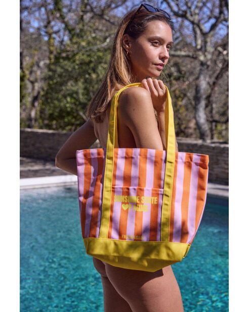 Sac de Plage rose rayé - 45 x 35 x 15cm