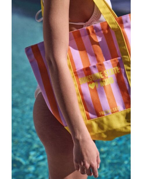 Sac de Plage rose rayé - 45 x 35 x 15cm