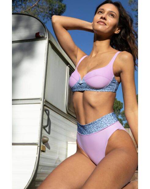 Haut de maillot balconnet Suaeda léopard lilas