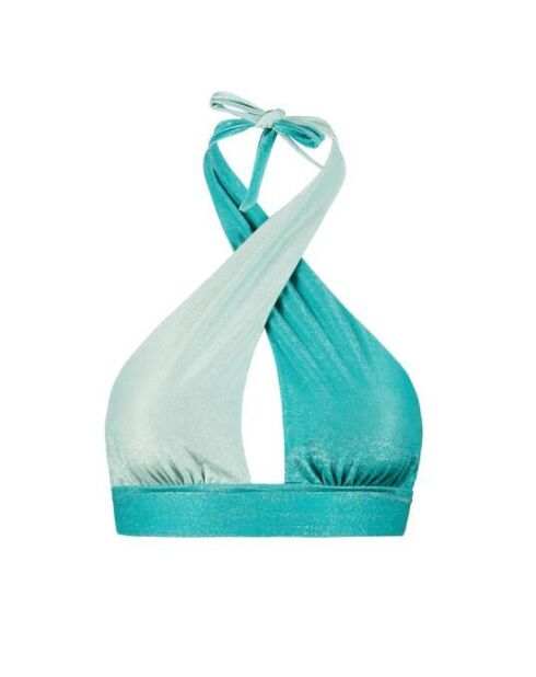 Top de baño cruzado con bufanda azul y verde Maneby