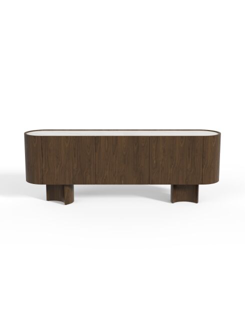 Buffet Bosco marbre blanc naturel et bois noyer foncé - 221x45.5x80.5 cm