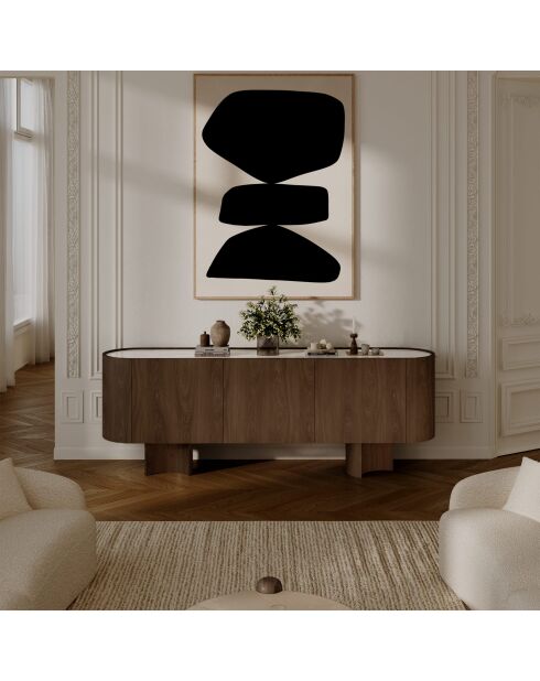 Buffet Bosco marbre blanc naturel et bois noyer foncé - 221x45.5x80.5 cm