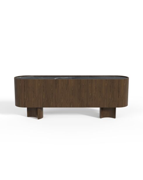 Buffet Bosco marbre noir naturel et bois noyer foncé - 221x45.5x80.5 cm