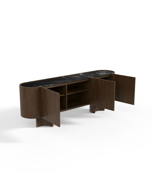 Buffet Bosco marbre noir naturel et bois noyer foncé - 221x45.5x80.5 cm