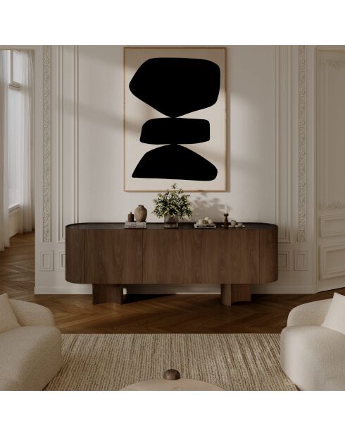 Buffet Bosco marbre noir naturel et bois noyer foncé - 221x45.5x80.5 cm