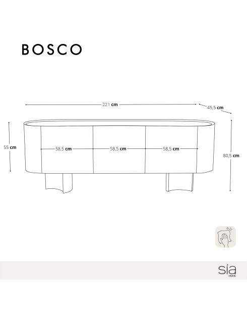 Buffet Bosco marbre noir naturel et bois noyer foncé - 221x45.5x80.5 cm