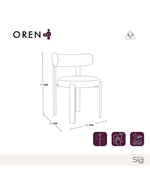 Lot de 2 chaises Oren velours chenillé taupe - 52x53x74 cm