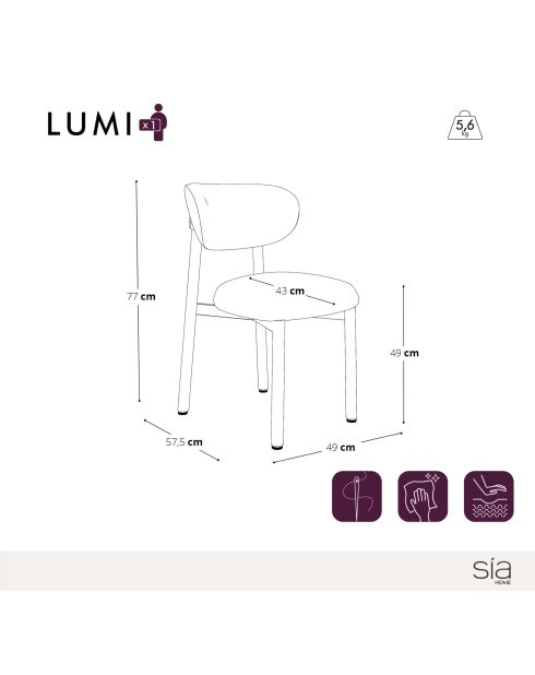 Lot de 2 chaises Lumi velours chenillé terracotta pieds noirs - 49x57.5x77 cm