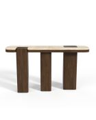 Console Nero marbre beige naturel et bois noyer foncé  - 150x35x80 cm