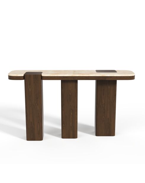 Console Nero marbre beige naturel et bois noyer foncé - 150x35x80 cm