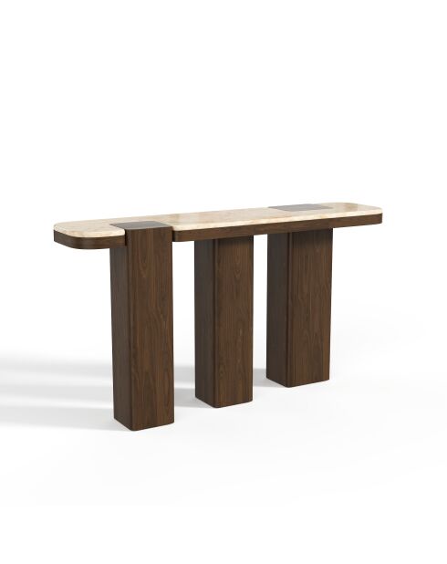 Console Nero marbre beige naturel et bois noyer foncé - 150x35x80 cm