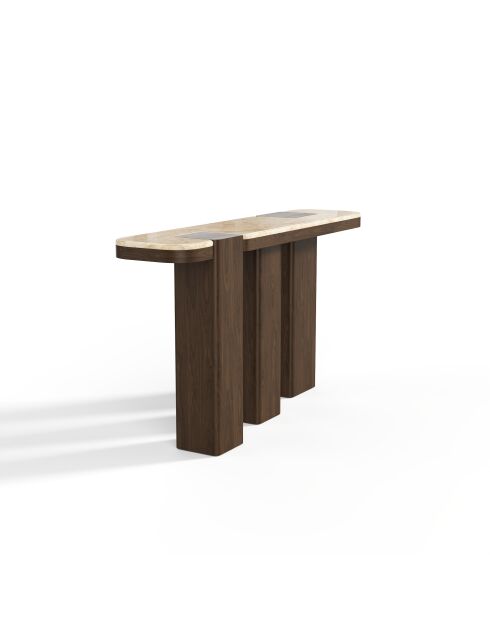 Console Nero marbre beige naturel et bois noyer foncé - 150x35x80 cm