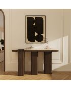 Console Nero marbre beige naturel et bois noyer foncé  - 150x35x80 cm