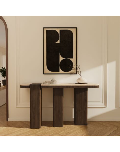 Console Nero marbre beige naturel et bois noyer foncé - 150x35x80 cm