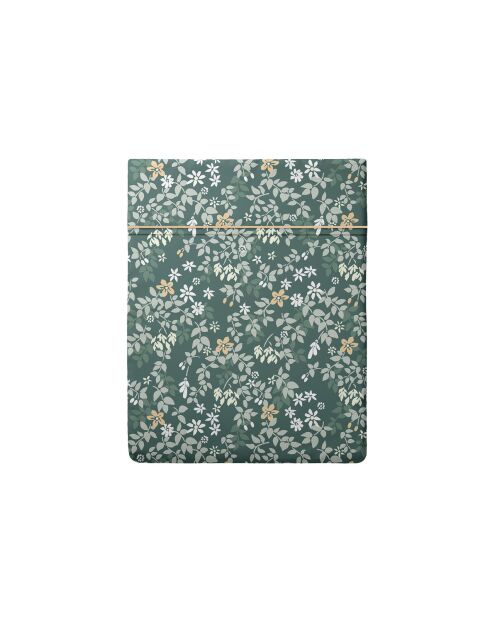 Drap plat satin de coton - Feuillage fleuri Vert foncé