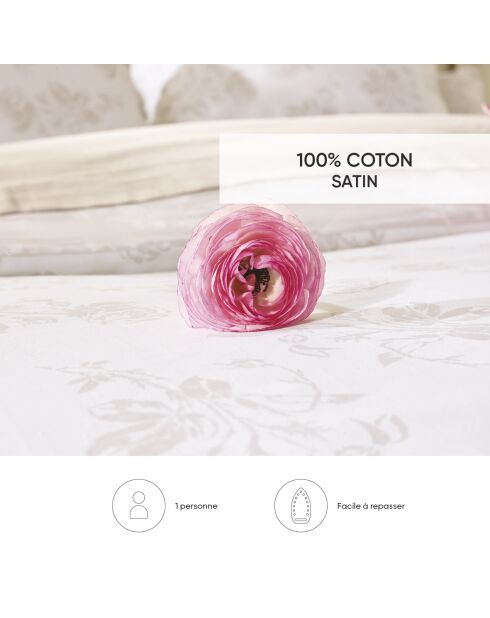Parure housse de couette satin de coton Roses Taupe