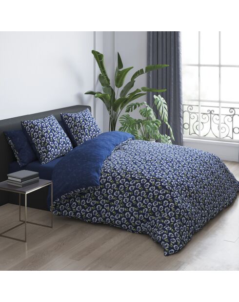 Housse de couette satin de coton Pansy small Bleu foncé