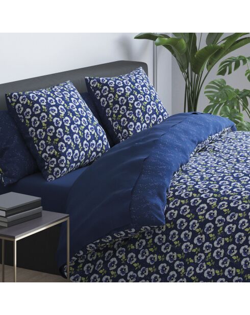 Housse de couette satin de coton Pansy small Bleu foncé