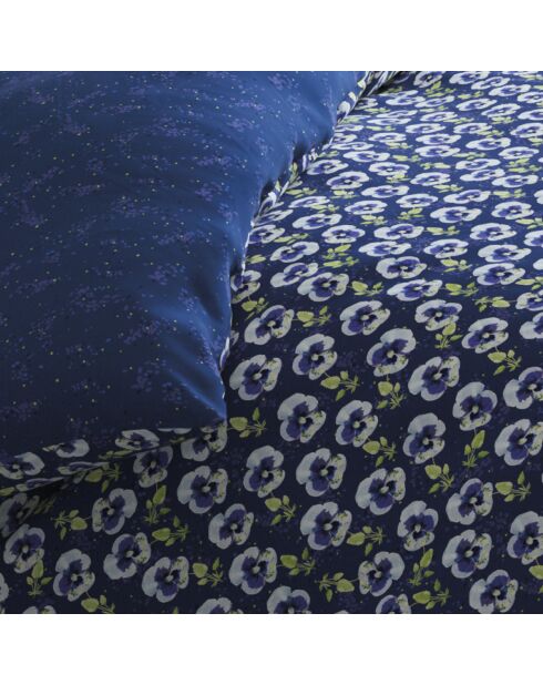 Housse de couette satin de coton Pansy small Bleu foncé