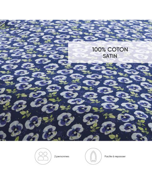 Housse de couette satin de coton Pansy small Bleu foncé