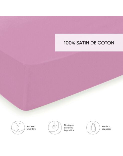 Drap-housse satin de coton Uni Rose