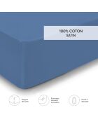 Drap-housse satin de coton Uni Bleu