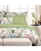 Drap plat satin de coton Marie fleurs Vert