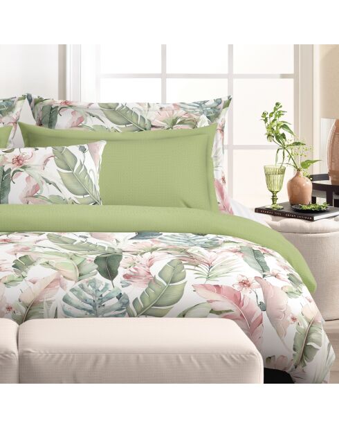 Drap plat satin de coton Marie fleurs Vert