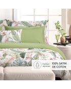 Drap plat satin de coton Marie fleurs Vert