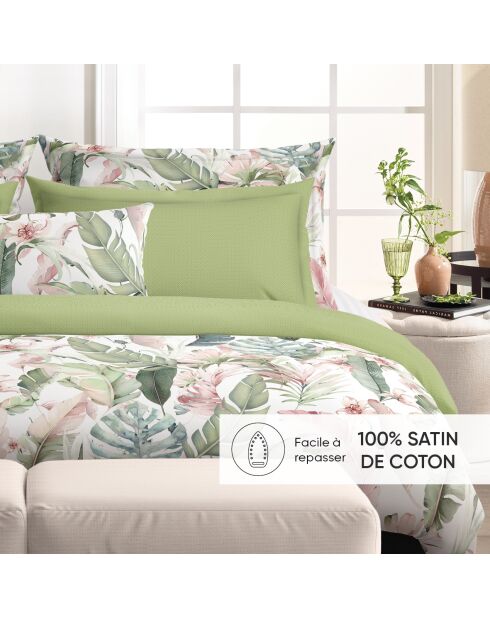 Drap plat satin de coton Marie fleurs Vert