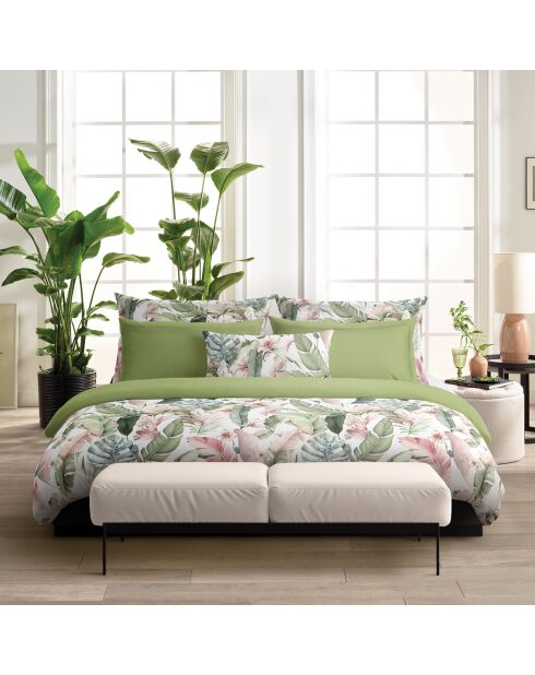 Drap plat satin de coton Marie fleurs Vert