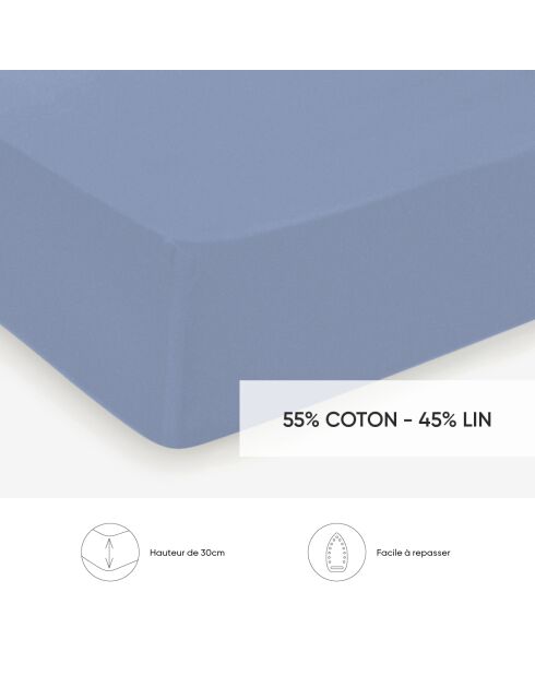 Drap-housse lin / coton Uni Bleu clair